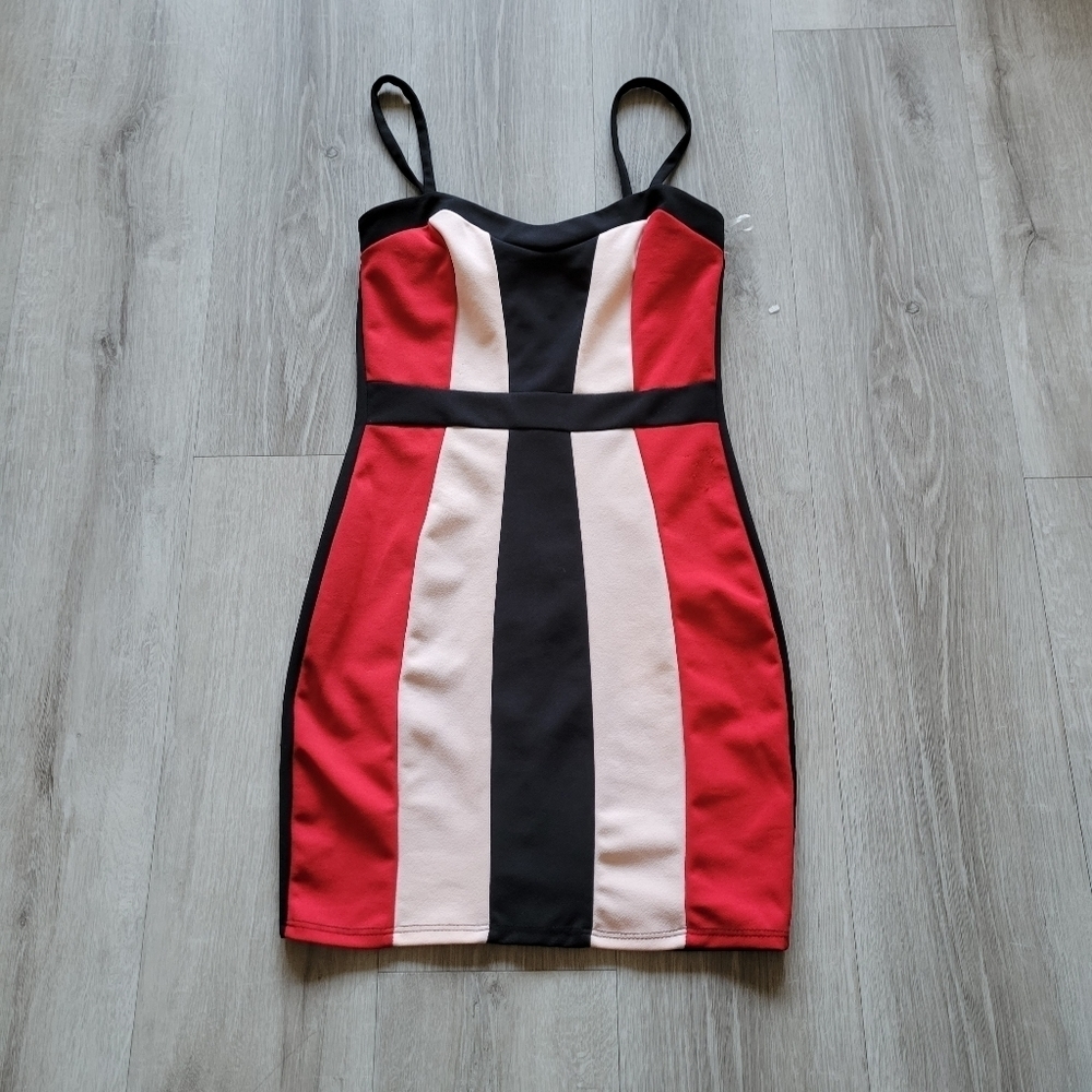 Small Charlotte Russe Bodycon Mini Dress Red Black Stripe